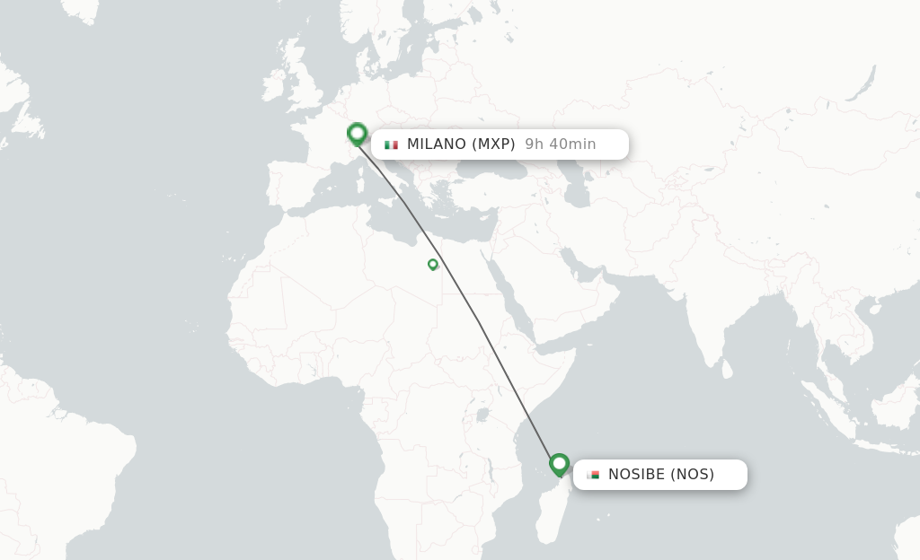 Flights from Nossi-be to Milan route map