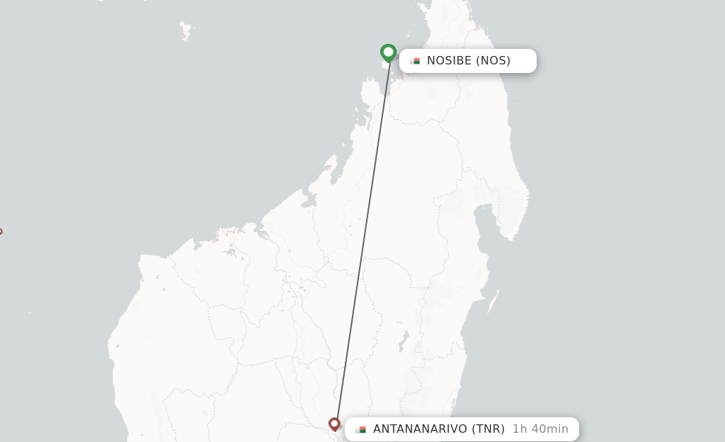 Flights from Nossi-be to Antananarivo route map