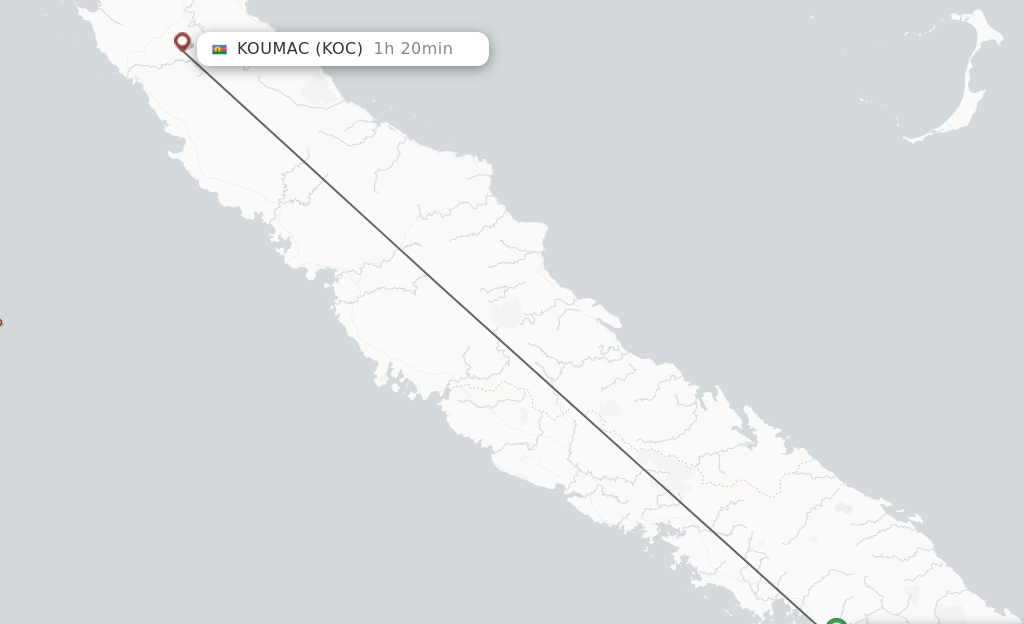 Flights from Noumea to Koumac route map