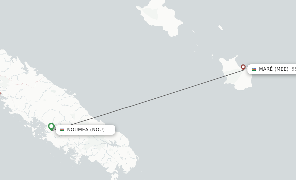 Flights from Noumea to Mare route map
