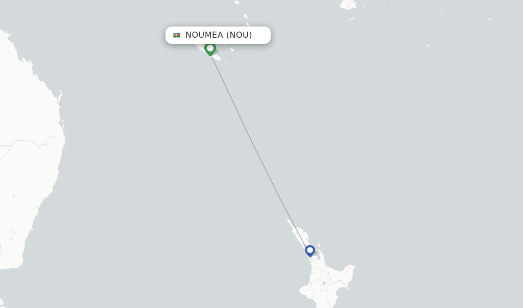 Route map with flights from Noumea with Air New Zealand