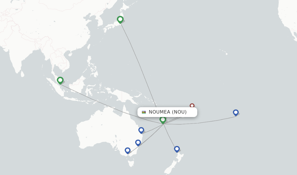 Route map with flights from Noumea with Aircalin