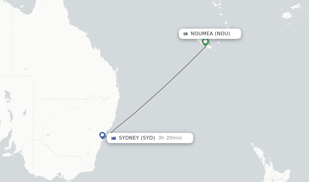 Flights from Noumea to Sydney route map