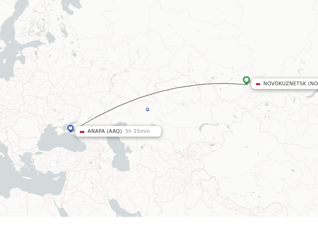Flights from Novokuznetsk to Anapa route map