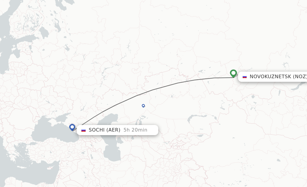 Flights from Novokuznetsk to Sochi route map