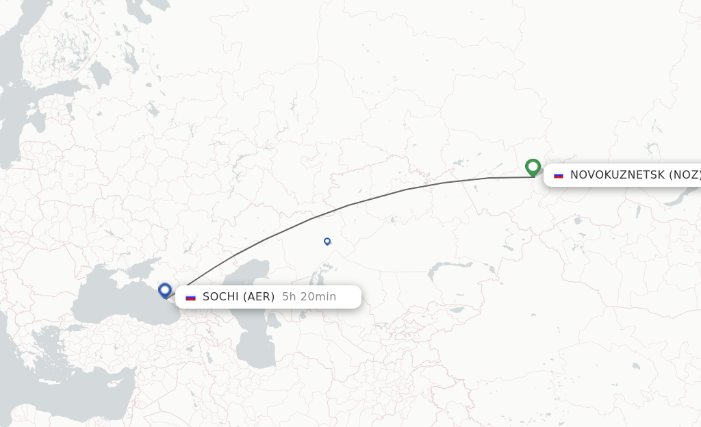 Flights from Novokuznetsk to Adler/Sochi route map
