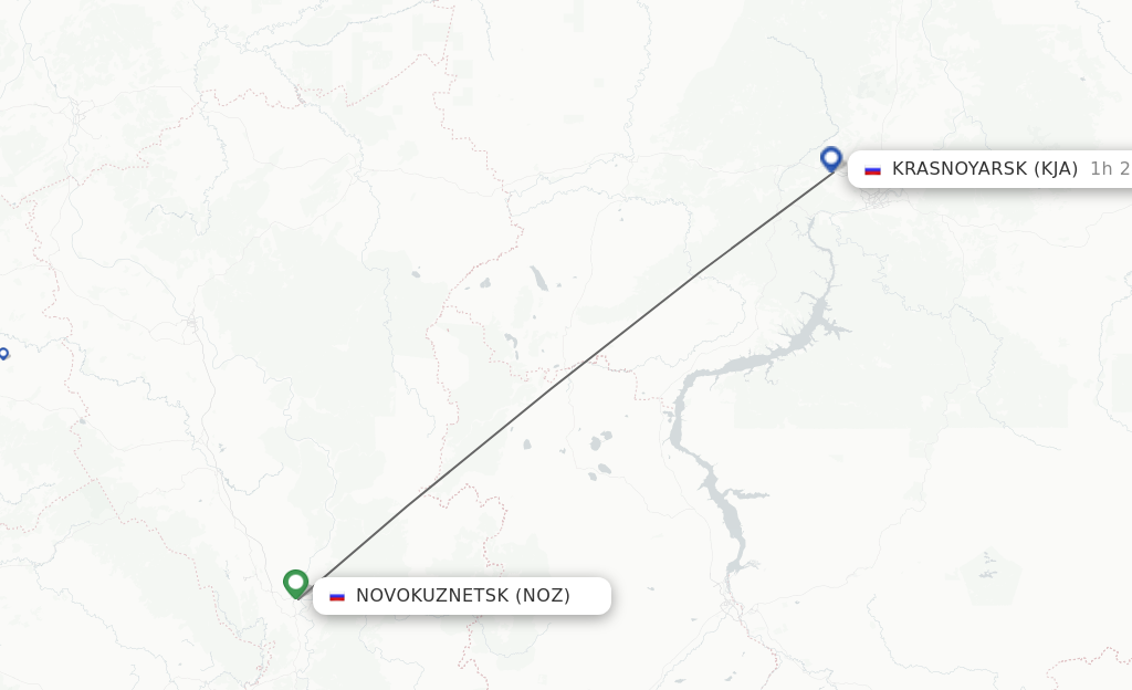 Flights from Novokuznetsk to Krasnoyarsk route map