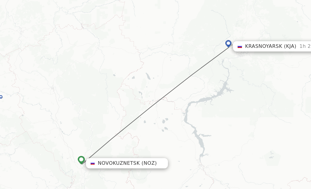 Flights from Novokuznetsk to Krasnojarsk route map