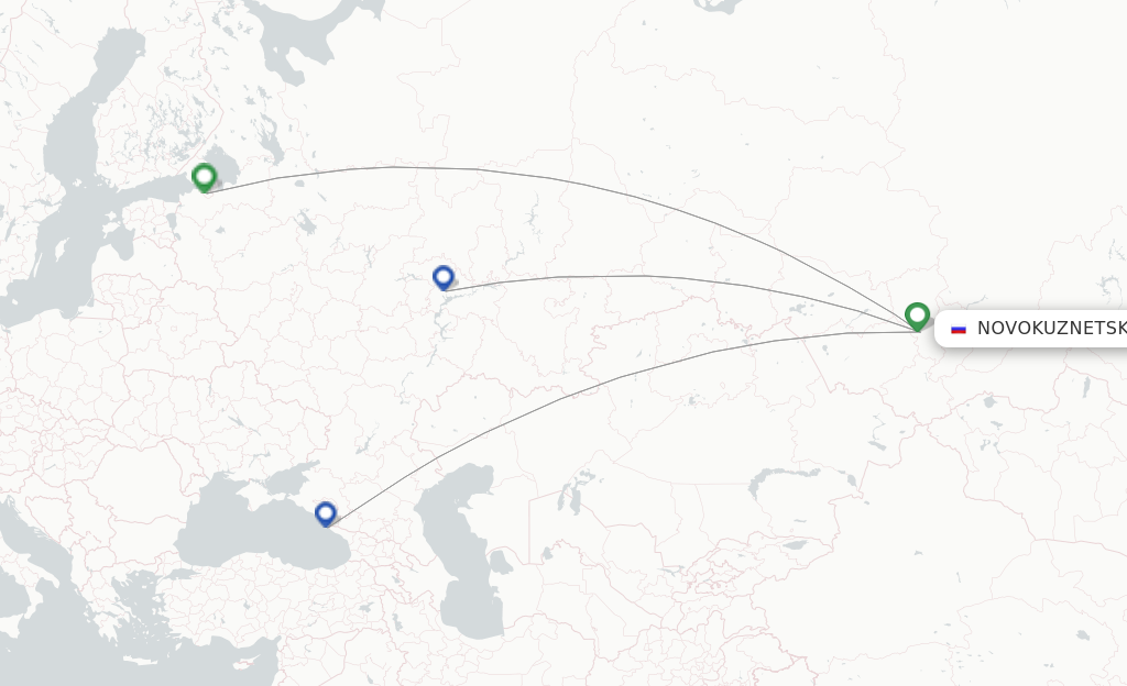 Route map with flights from Novokuznetsk with Nordwind Airlines