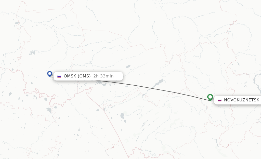 Flights from Novokuznetsk to Omsk route map