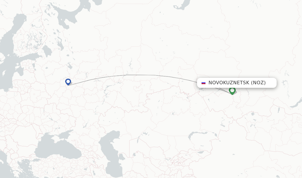 Route map with flights from Novokuznetsk with S7 Airlines