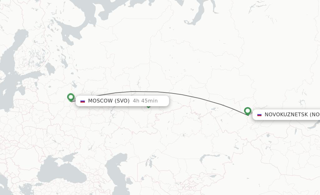 Flights from Novokuznetsk to Moscow route map