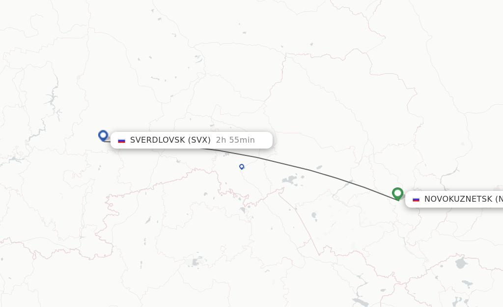 Flights from Novokuznetsk to Yekaterinburg route map