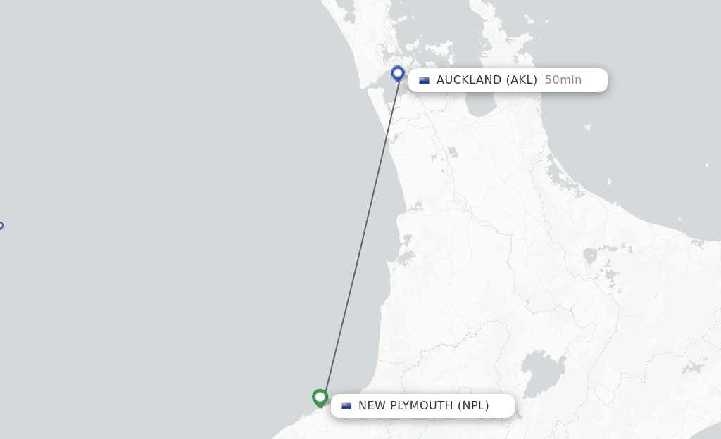 Flights from New Plymouth to Auckland route map
