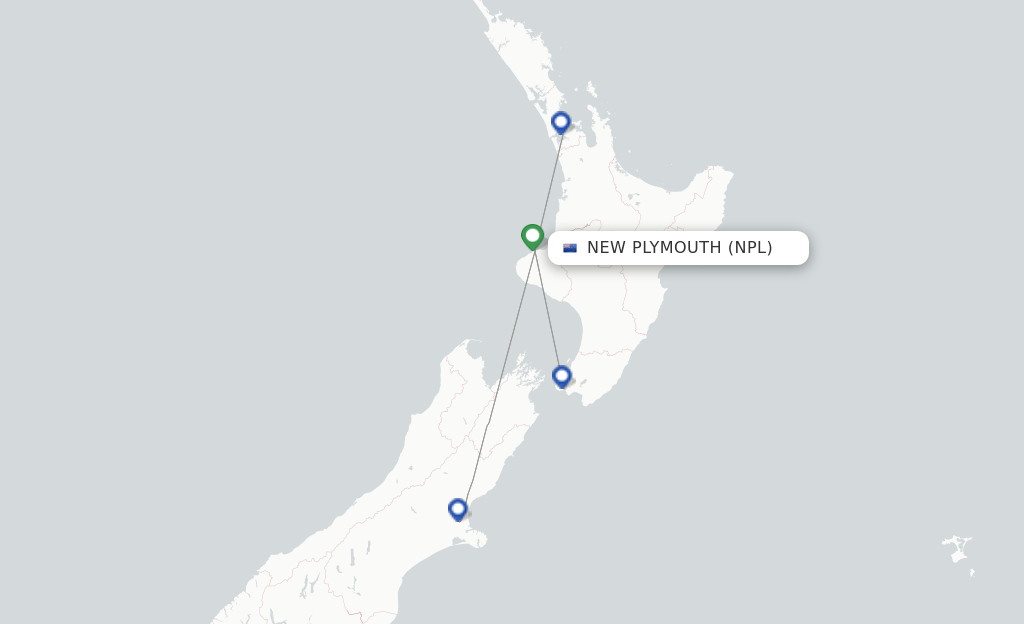 Route map with flights from New Plymouth with Air New Zealand