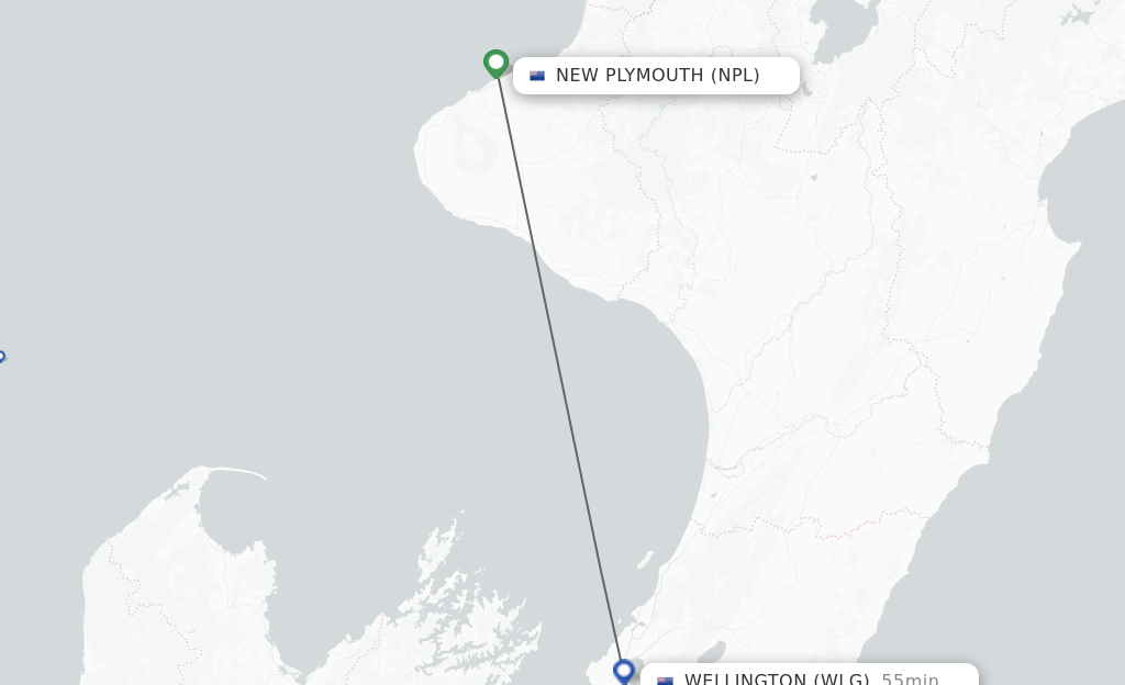 Flights from New Plymouth to Wellington route map