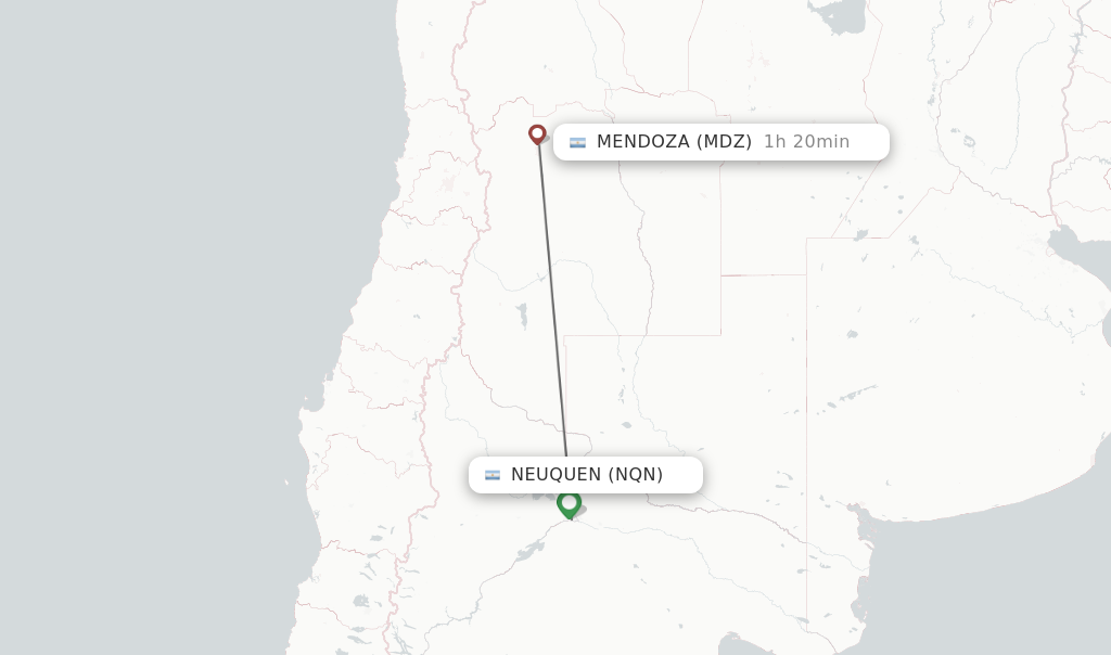 Flights from Neuquen to Mendoza route map