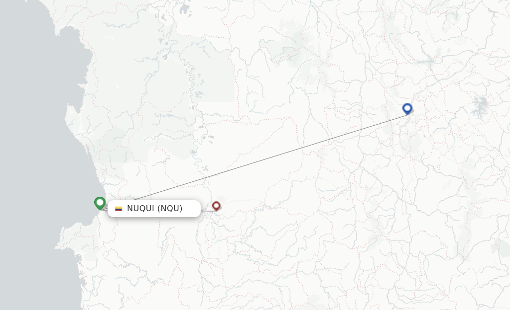 Route map with flights from Nuqui with SATENA