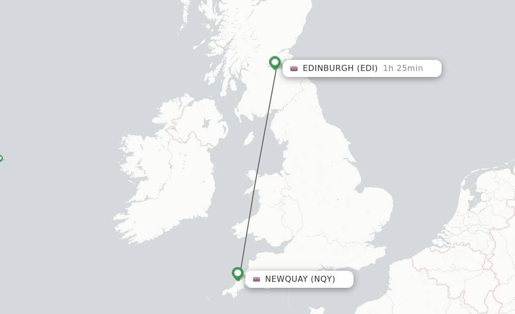 Flights from Newquay to Edinburgh route map