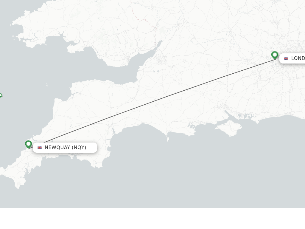 Flights from Newquay to London route map