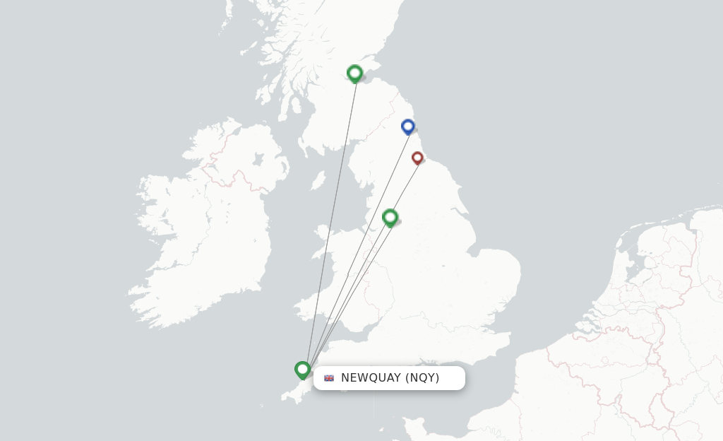 Route map with flights from Newquay with Loganair