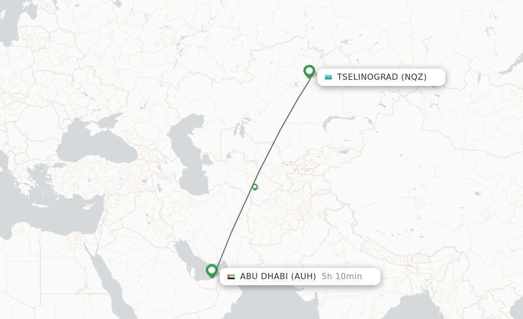 Flights from Astana to Abu Dhabi route map