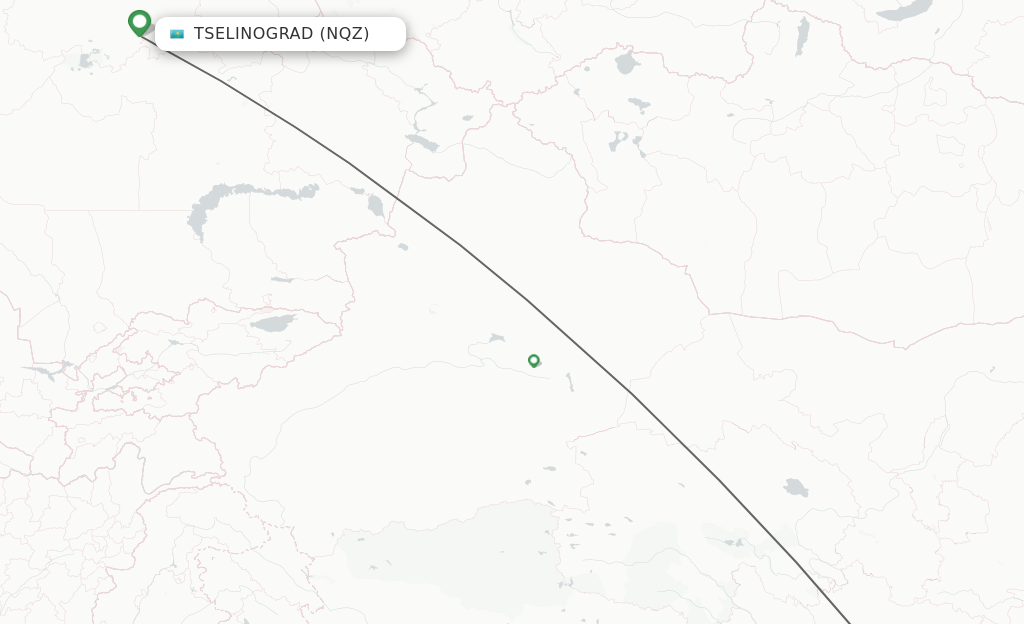 Flights from Astana to Chengdu route map