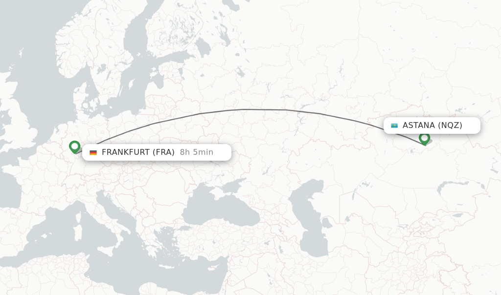 Flights from Astana to Frankfurt route map