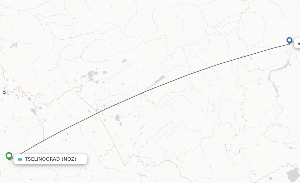Flights from Astana to Krasnojarsk route map