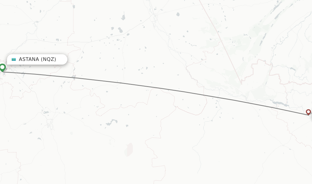 Flights from Astana to Ust-Kamenogorsk route map