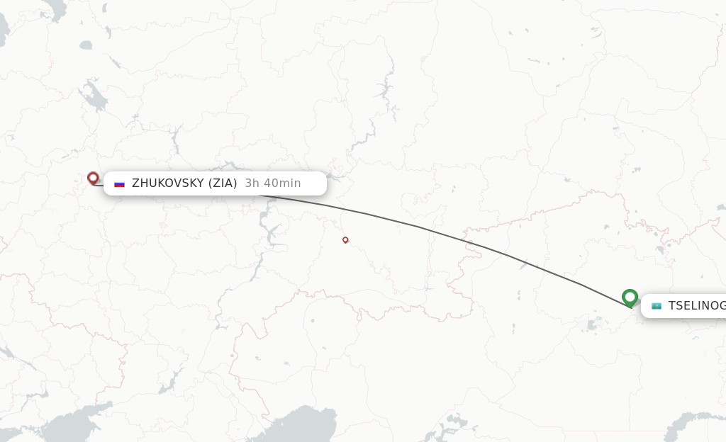 Flights from Astana to Zhukovsky route map