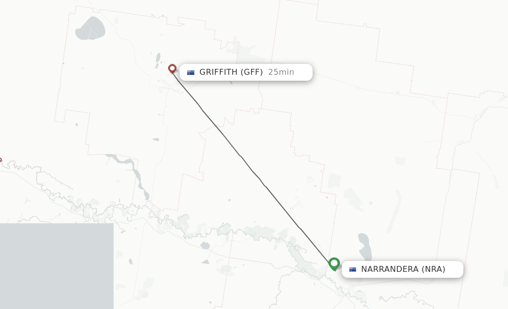 Flights from Narrandera to Griffith route map