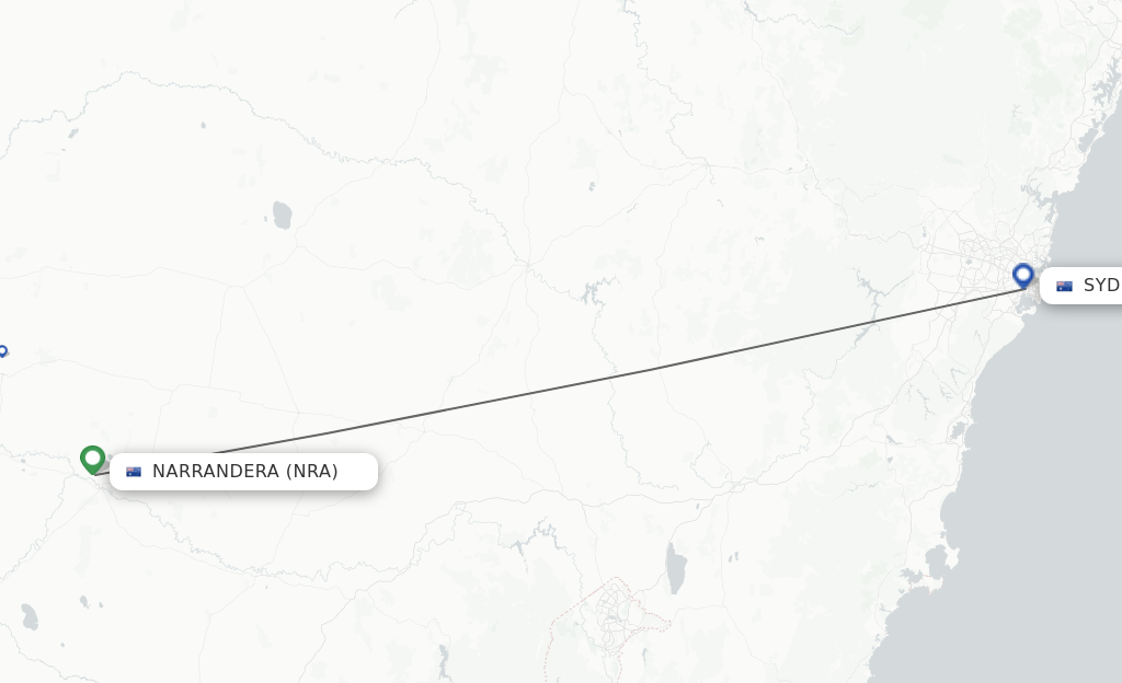 Flights from Narrandera to Sydney route map