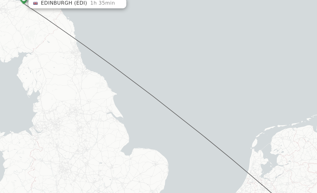 Flights from Dusseldorf to Edinburgh route map
