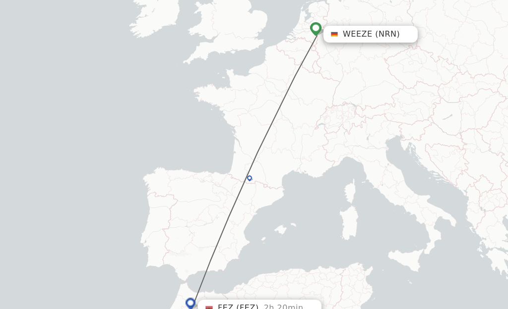 Flights from Dusseldorf to Fez route map