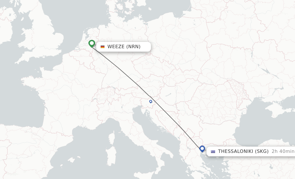 Flights from Dusseldorf to Thessaloniki route map
