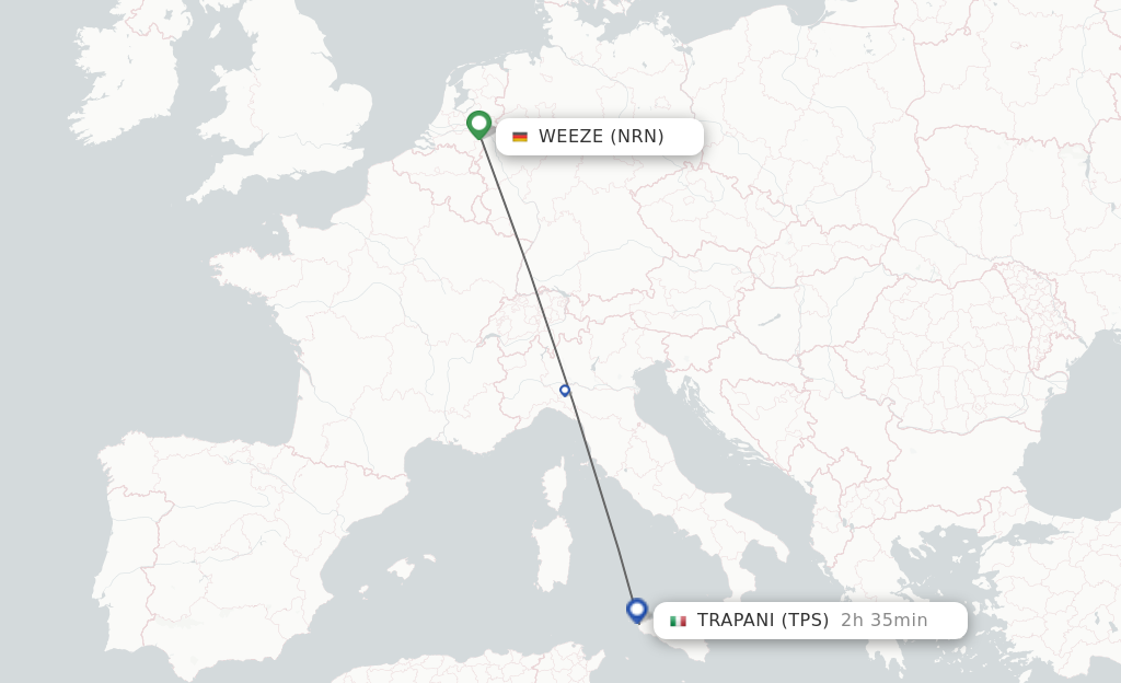Flights from Dusseldorf to Trapani route map