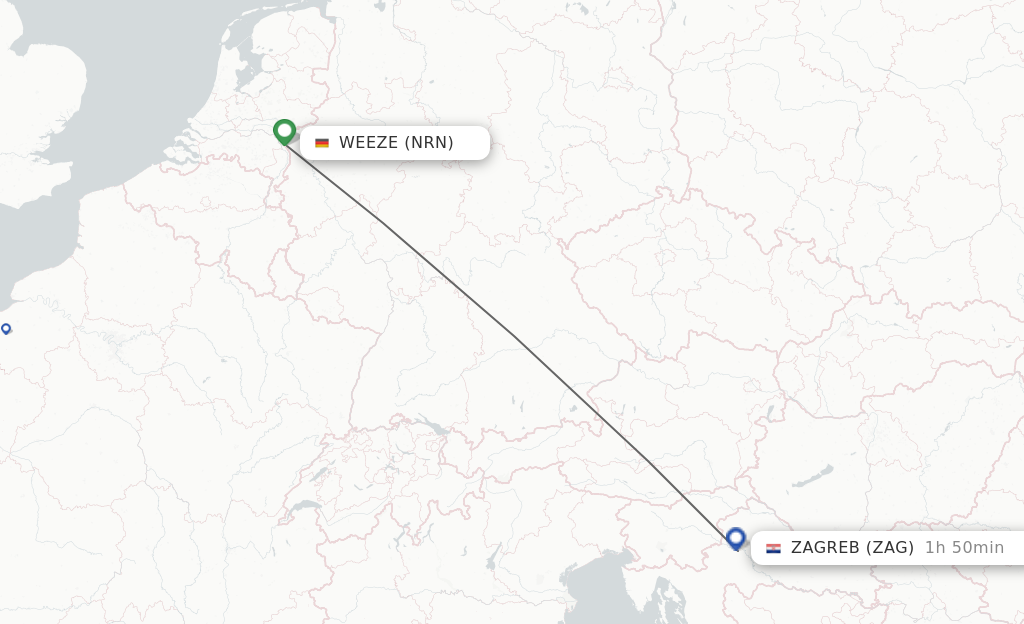 Flights from Dusseldorf to Zagreb route map