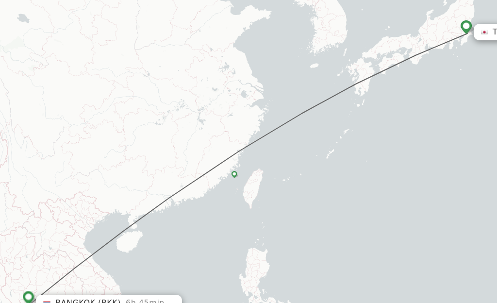 Flights from Tokyo to Bangkok route map