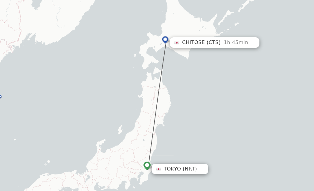 Flights from Tokyo to Sapporo route map