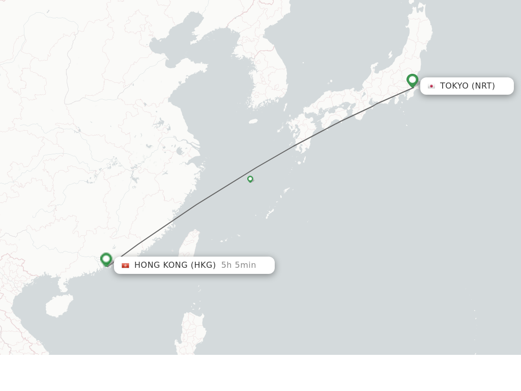 Flights from Tokyo to Hong Kong route map