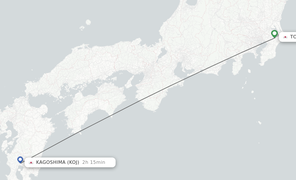 Flights from Tokyo to Kagoshima route map