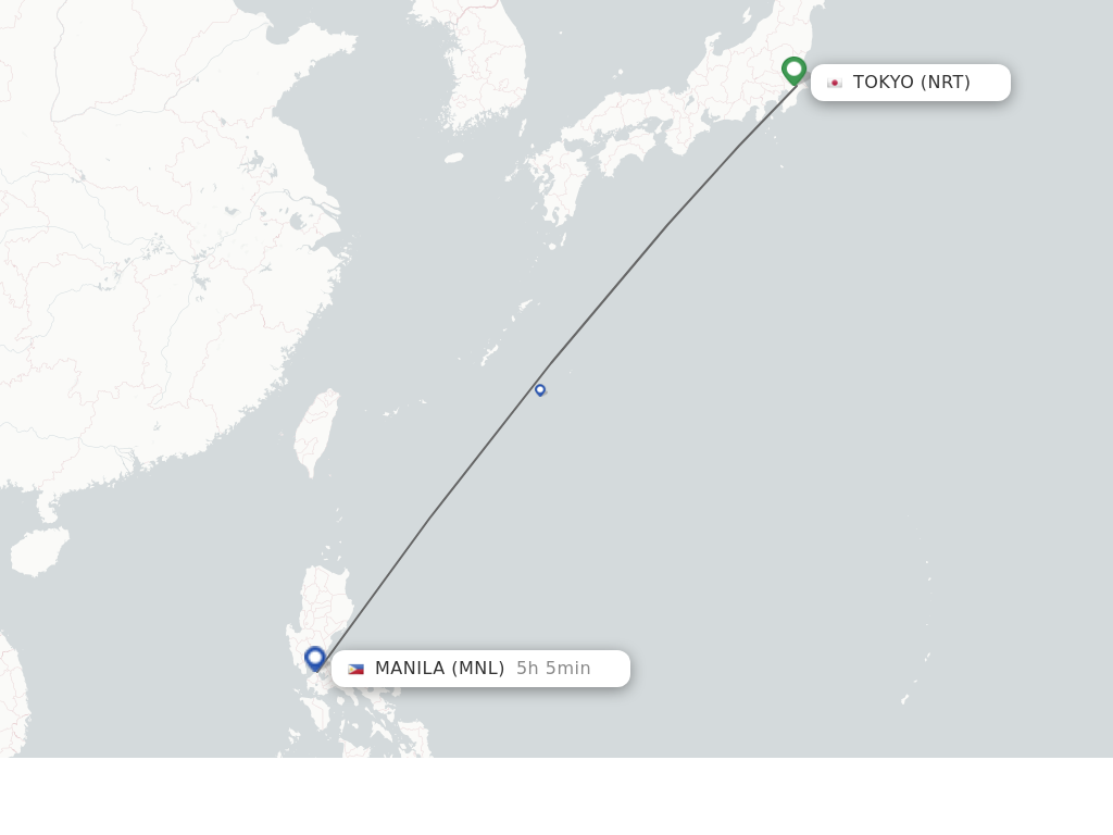 Flights from Tokyo to Manila route map