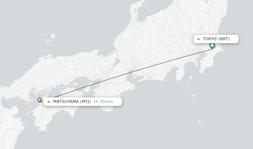 Flights from Tokyo to Matsuyama route map