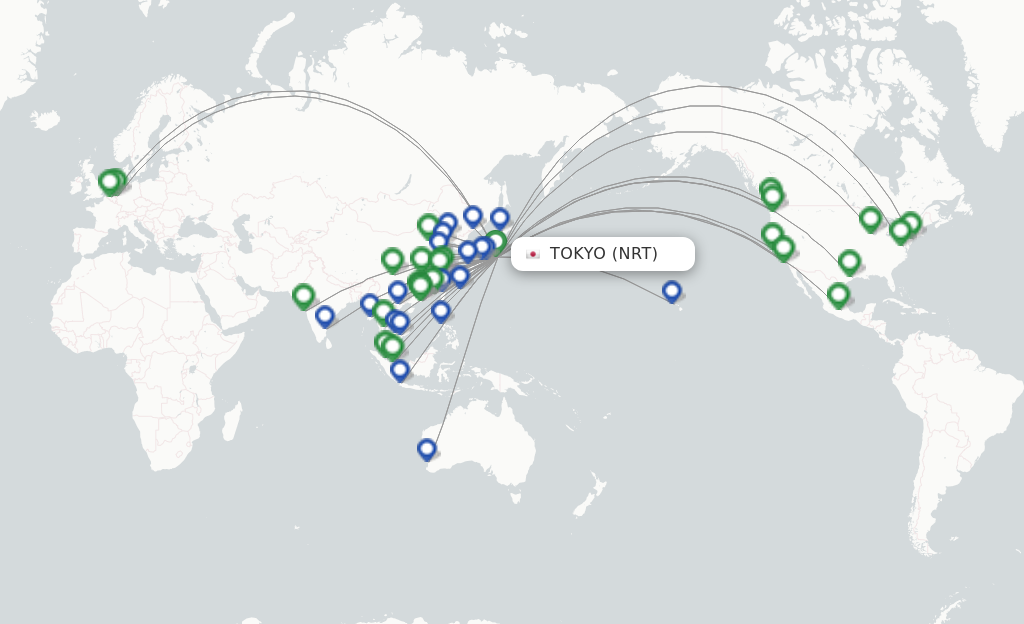Route map with flights from Tokyo with ANA