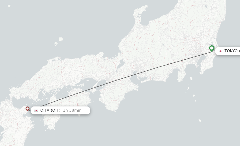 Flights from Tokyo to Oita route map