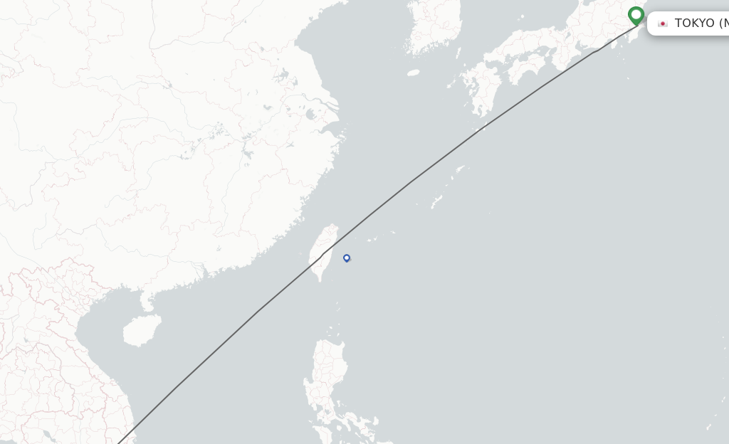 Flights from Tokyo to Ho Chi Minh City route map