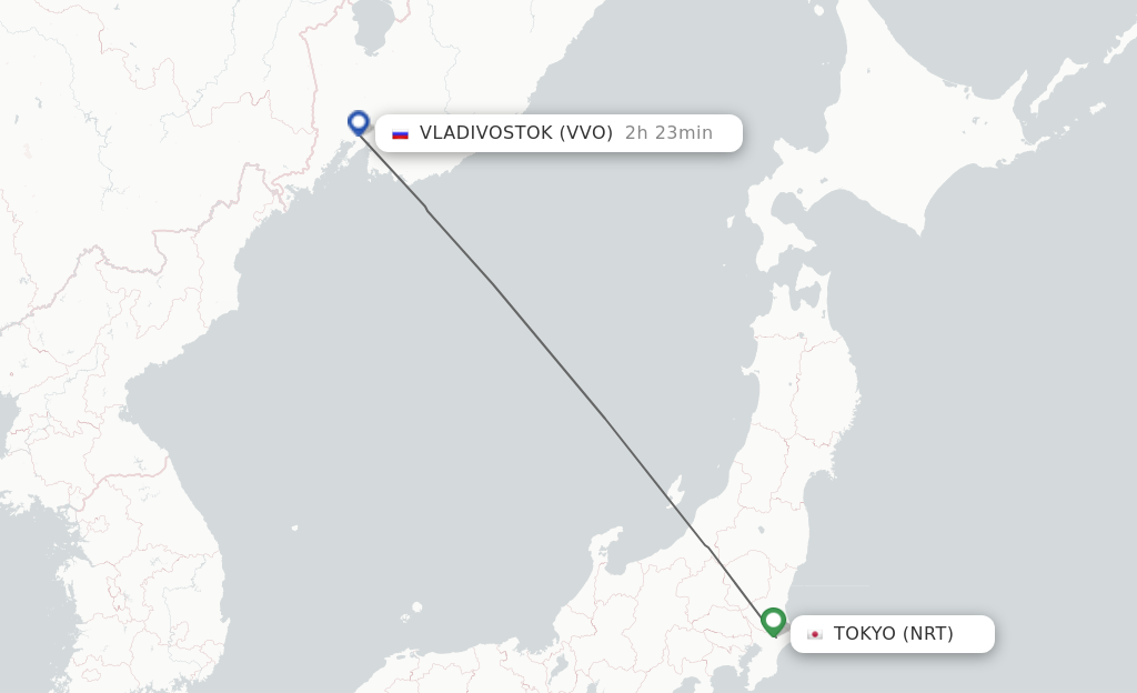 Flights from Tokyo to Vladivostok route map