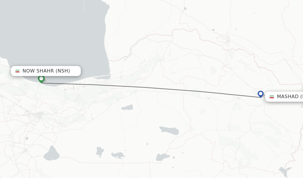Flights from Now Shahr to Mashad route map