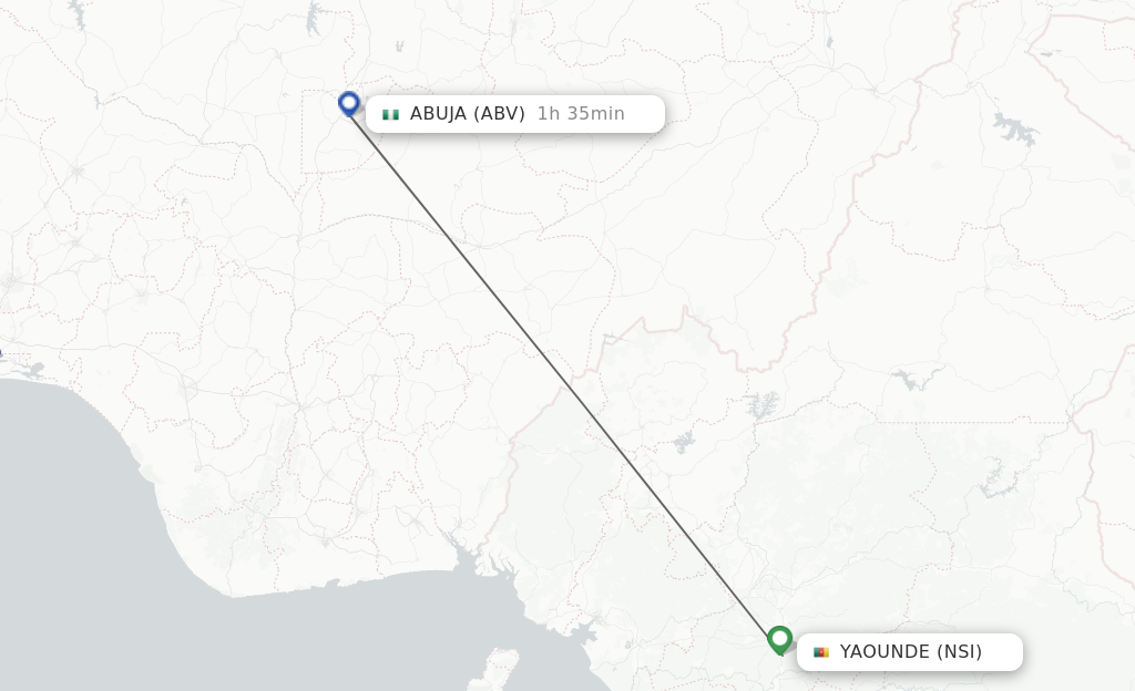 Flights from Yaounde to Abuja route map